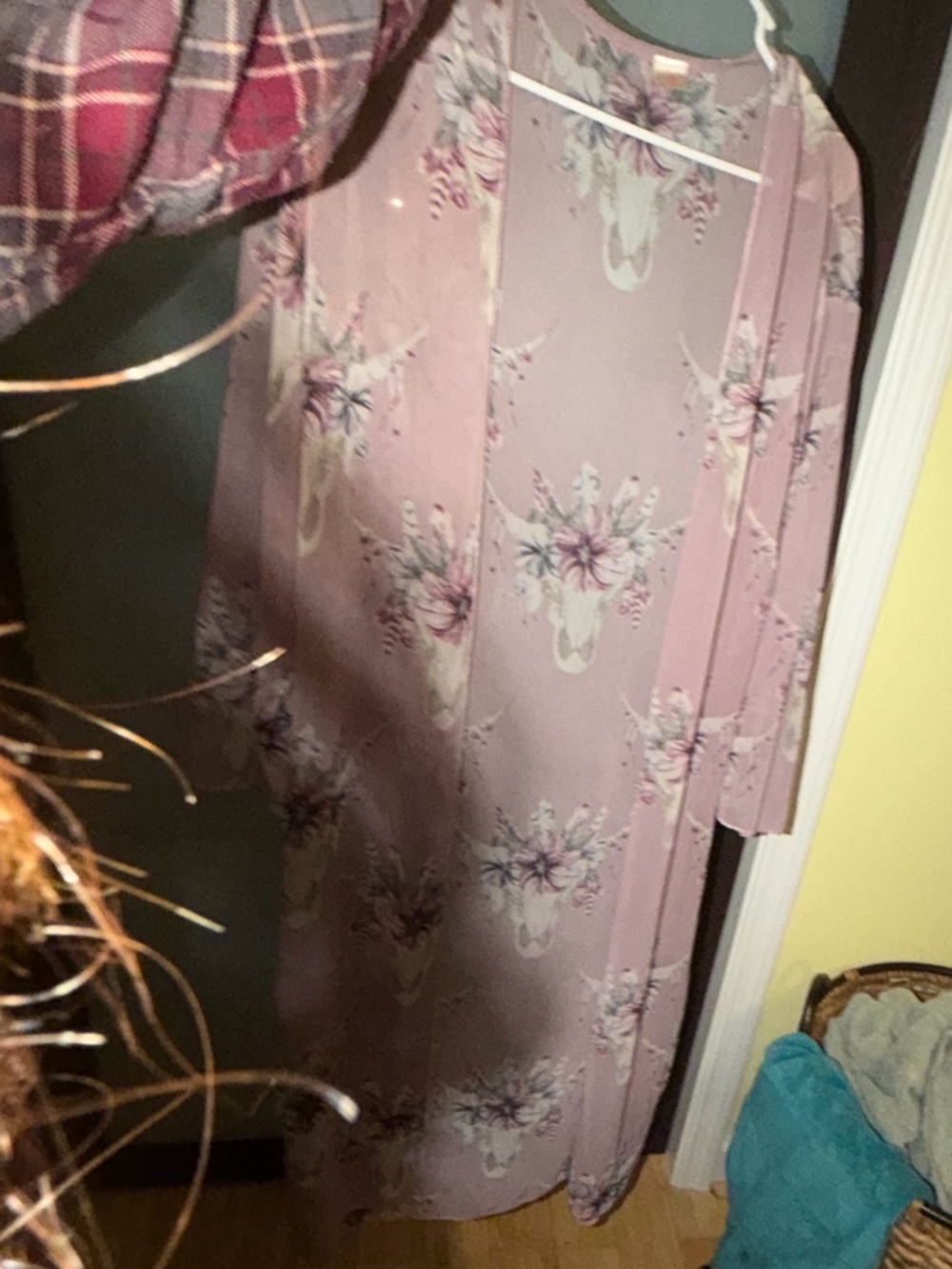 Open-Front Floral Skull Kimono Tunic in Dusty Mauve